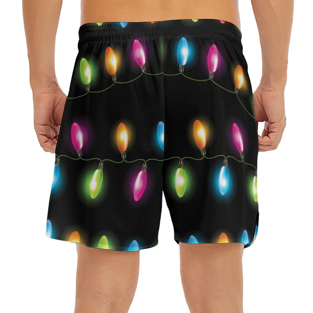 Colorful Christmas Lights Print Men's Split Running Shorts