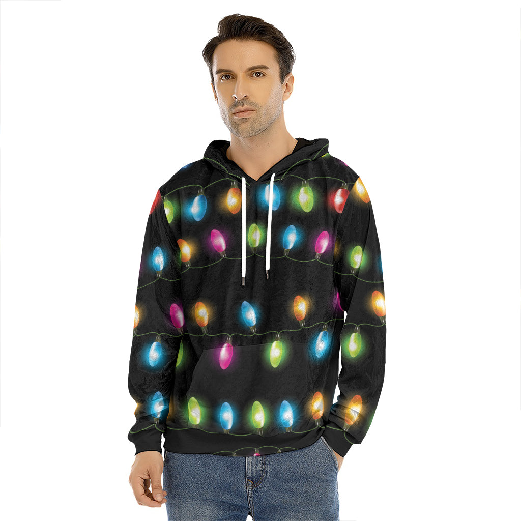 Colorful Christmas Lights Print Men's Velvet Pullover Hoodie