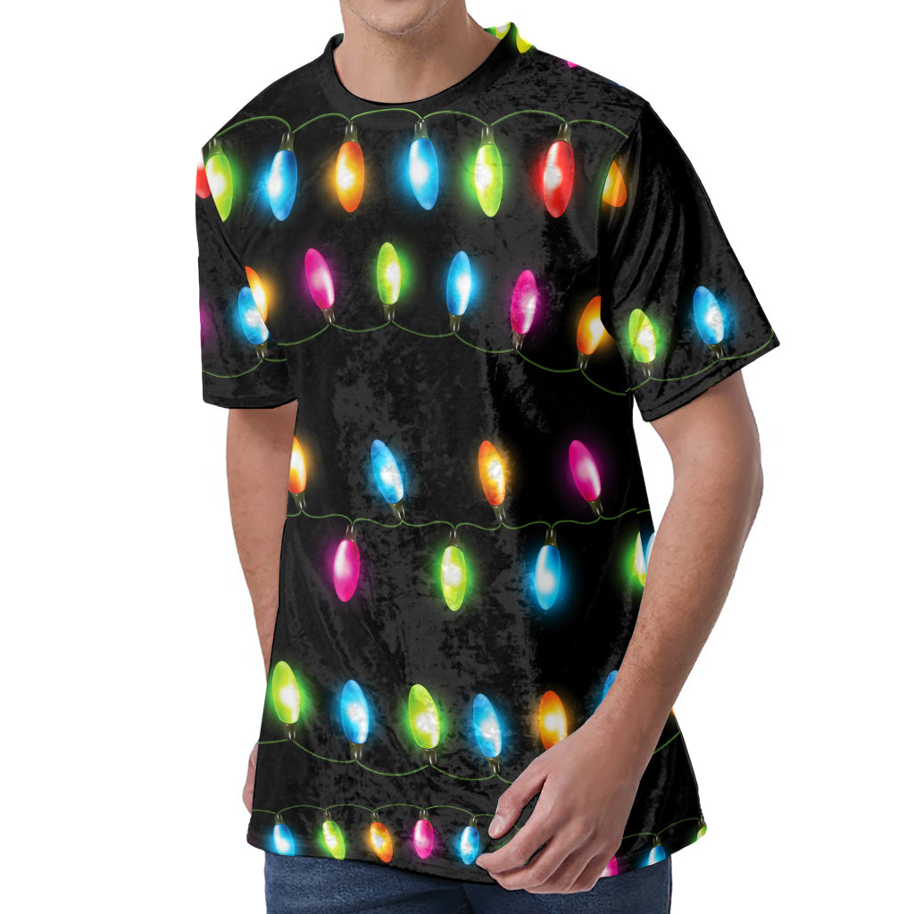 Colorful Christmas Lights Print Men's Velvet T-Shirt