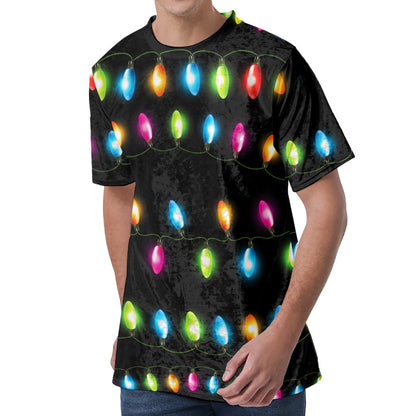 Colorful Christmas Lights Print Men's Velvet T-Shirt