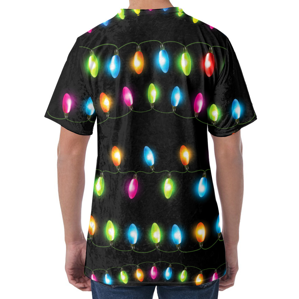 Colorful Christmas Lights Print Men's Velvet T-Shirt