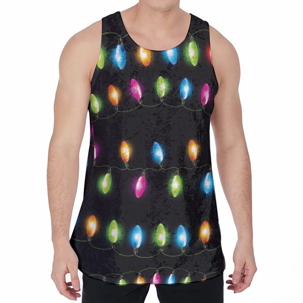 Colorful Christmas Lights Print Men's Velvet Tank Top