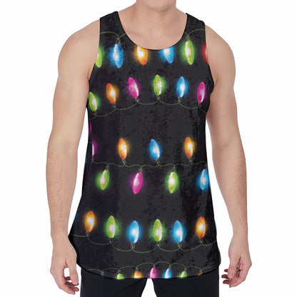 Colorful Christmas Lights Print Men's Velvet Tank Top
