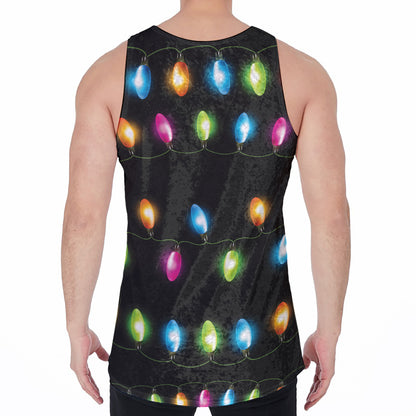 Colorful Christmas Lights Print Men's Velvet Tank Top