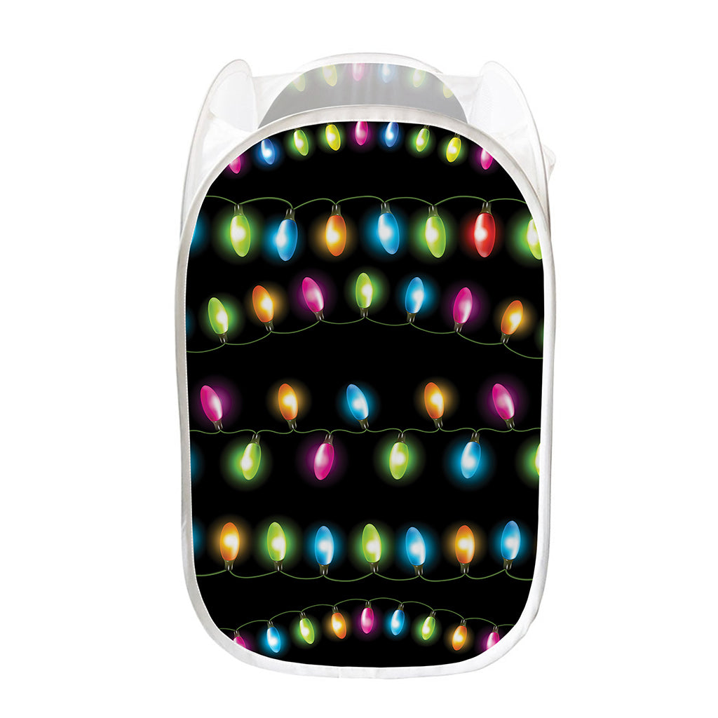 Colorful Christmas Lights Print Mesh Laundry Hamper