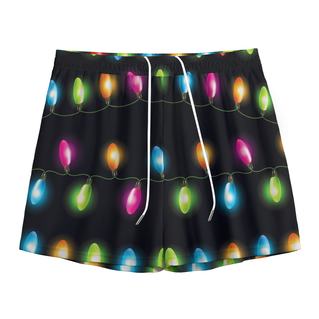 Colorful Christmas Lights Print Mesh Shorts