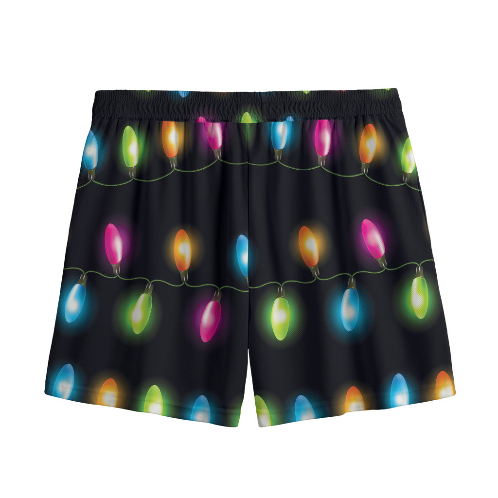 Colorful Christmas Lights Print Mesh Shorts
