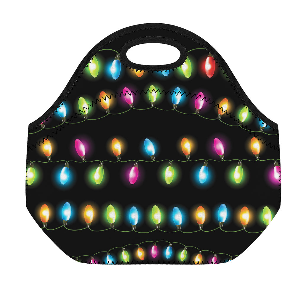 Colorful Christmas Lights Print Neoprene Lunch Bag