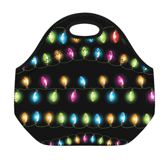 Colorful Christmas Lights Print Neoprene Lunch Bag