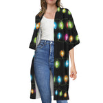 Colorful Christmas Lights Print Open Front Beach Cover Up