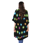 Colorful Christmas Lights Print Open Front Beach Cover Up