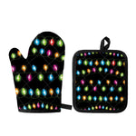 Colorful Christmas Lights Print Oven Mitt And Pot Holder Set