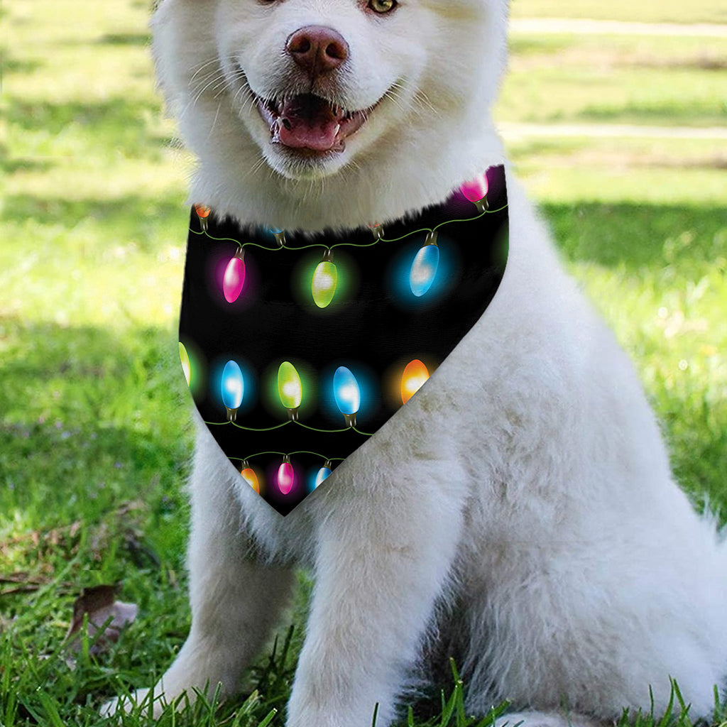 Colorful Christmas Lights Print Over The Collar Dog Bandana