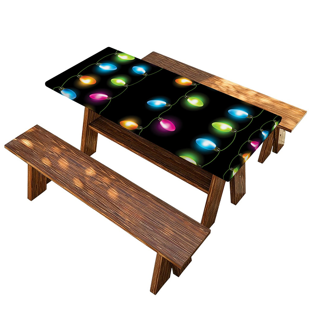 Colorful Christmas Lights Print Picnic Table Cover