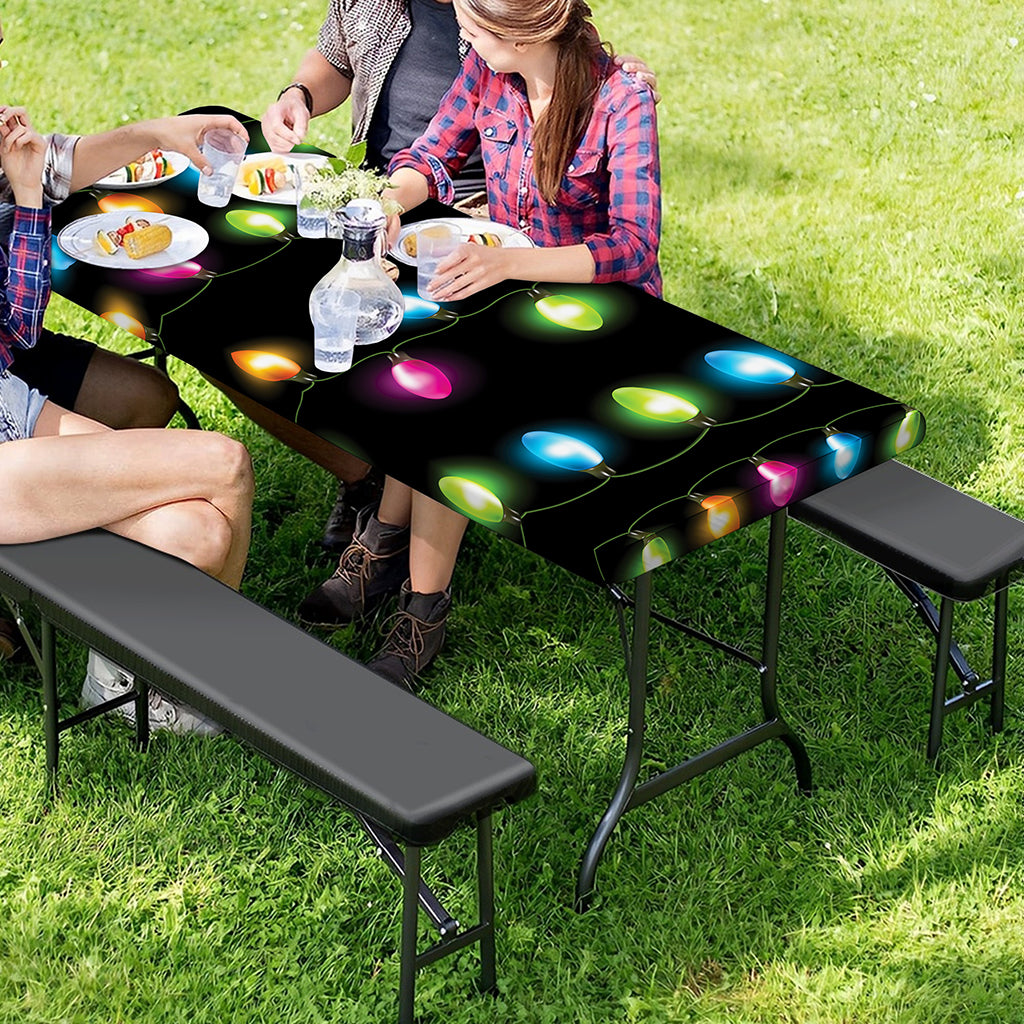 Colorful Christmas Lights Print Picnic Table Cover