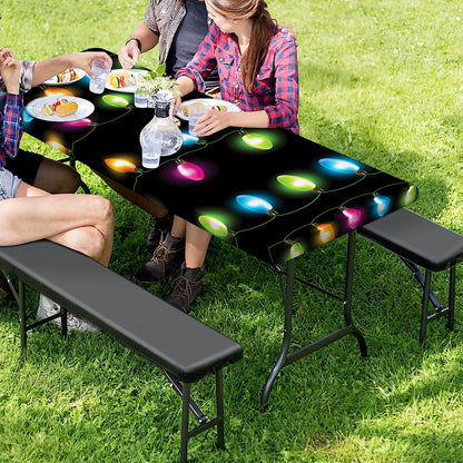 Colorful Christmas Lights Print Picnic Table Cover