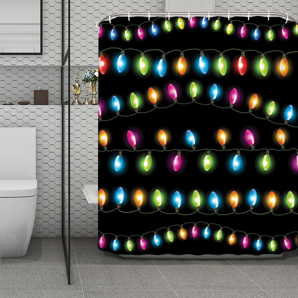 Colorful Christmas Lights Print Polyester Shower Curtain