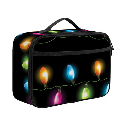 Colorful Christmas Lights Print Portable Lunch Bag