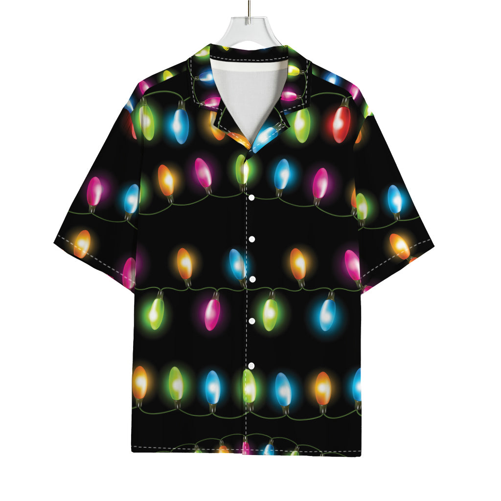 Colorful Christmas Lights Print Rayon Hawaiian Shirt