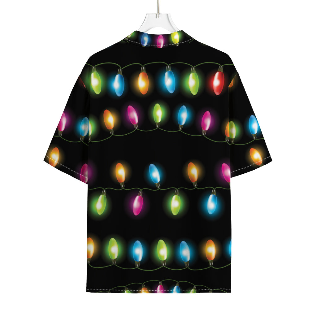 Colorful Christmas Lights Print Rayon Hawaiian Shirt