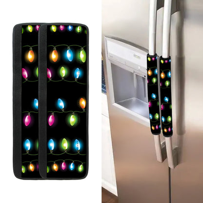 Colorful Christmas Lights Print Refrigerator Handle Covers