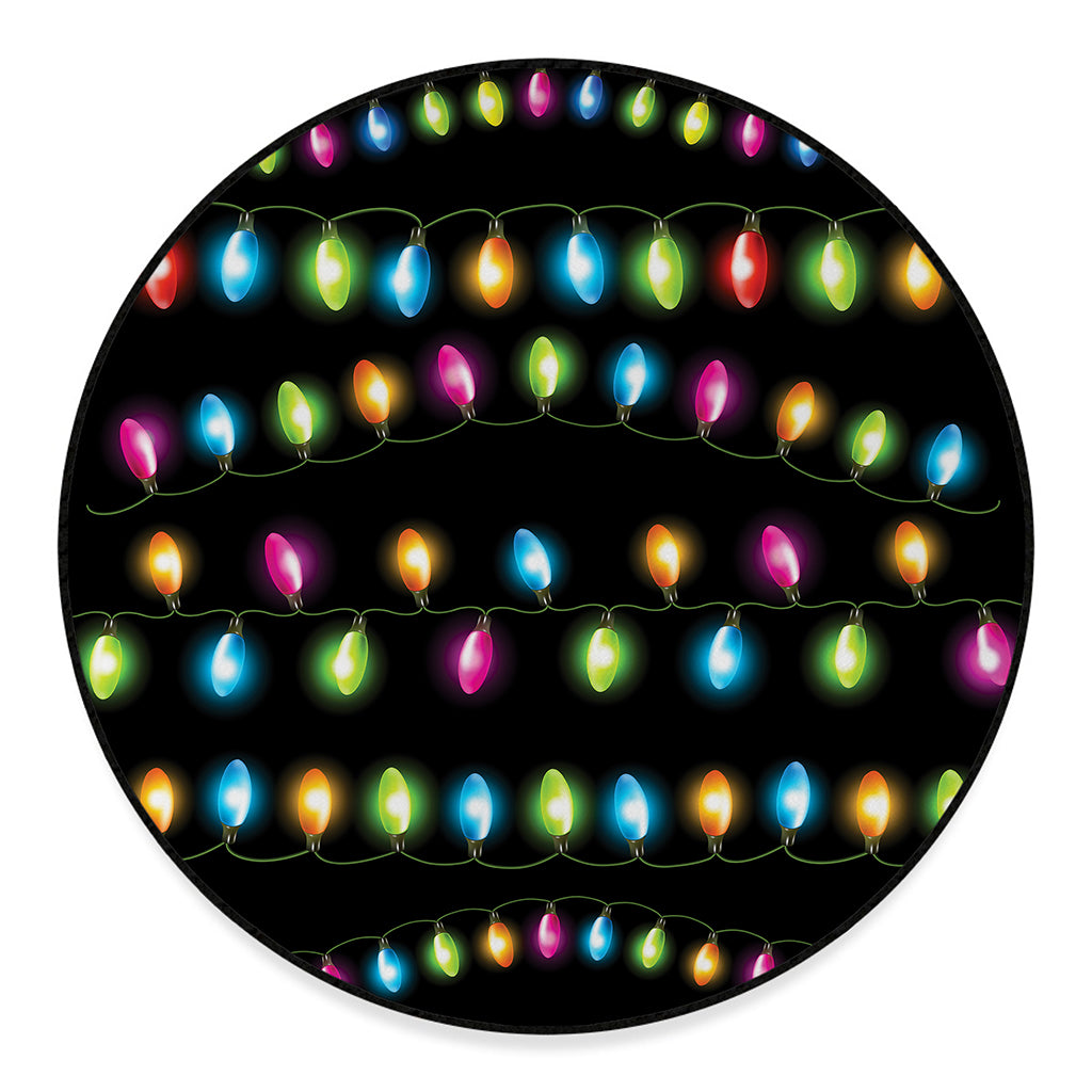 Colorful Christmas Lights Print Round Floor Mat