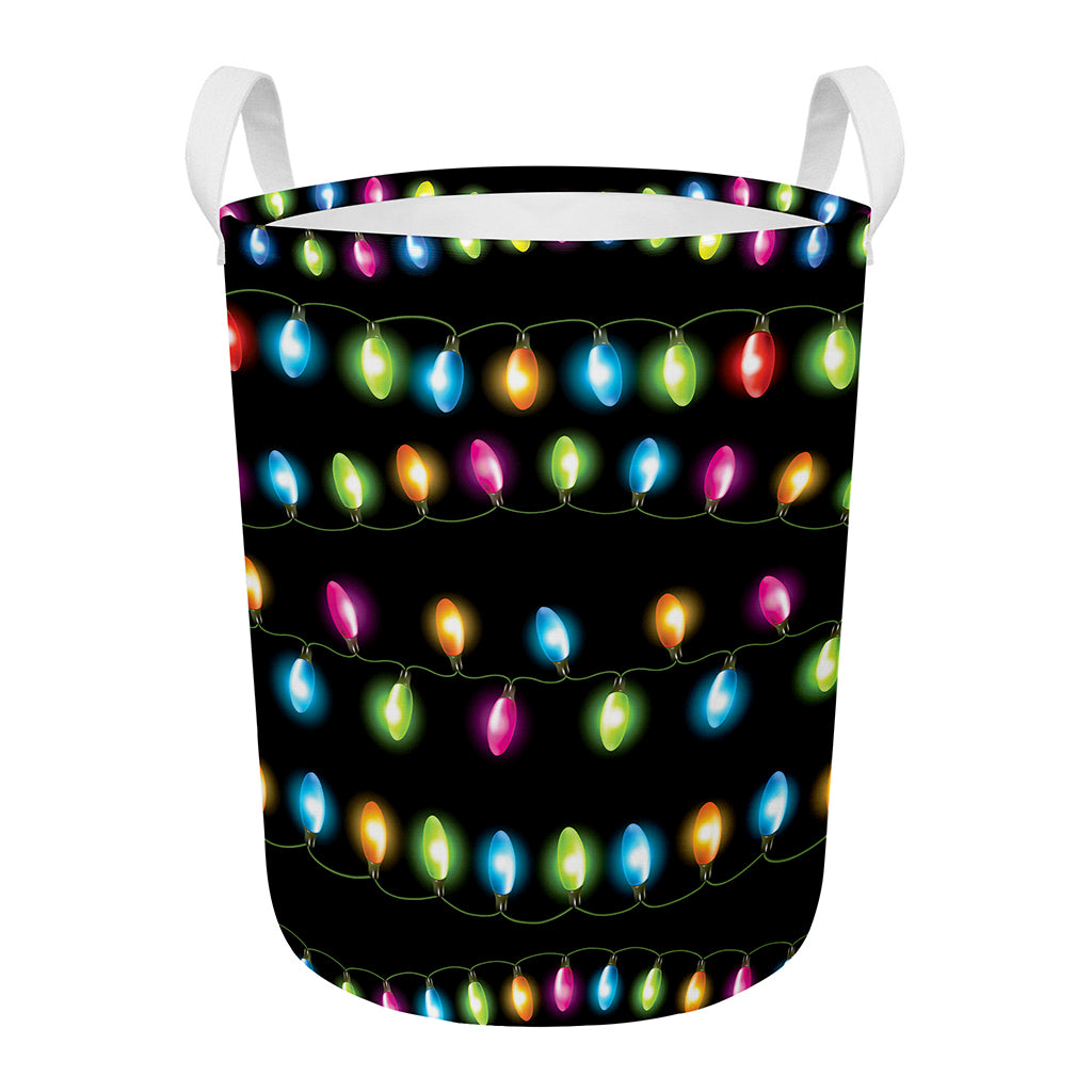 Colorful Christmas Lights Print Round Laundry Basket
