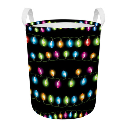Colorful Christmas Lights Print Round Laundry Basket