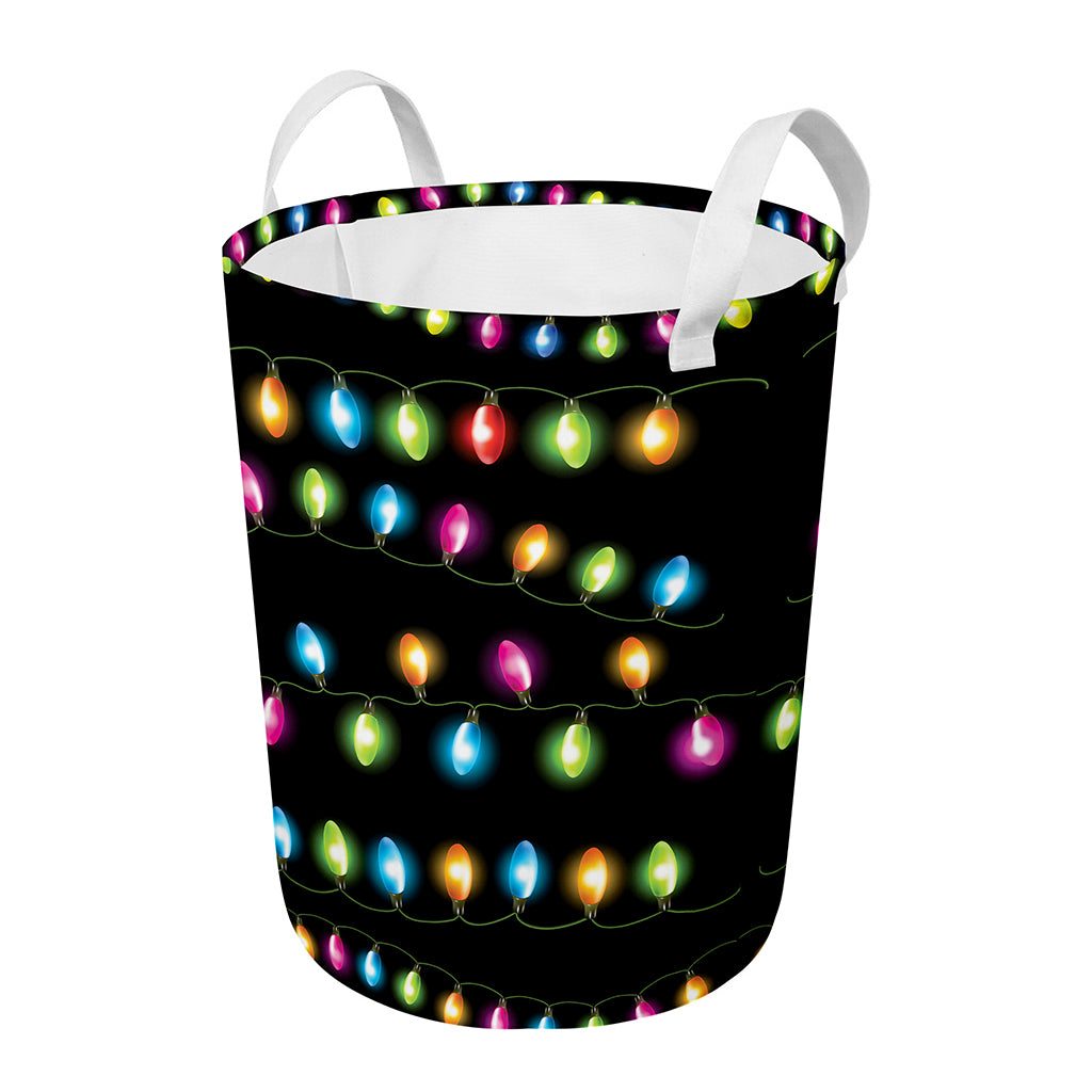 Colorful Christmas Lights Print Round Laundry Basket