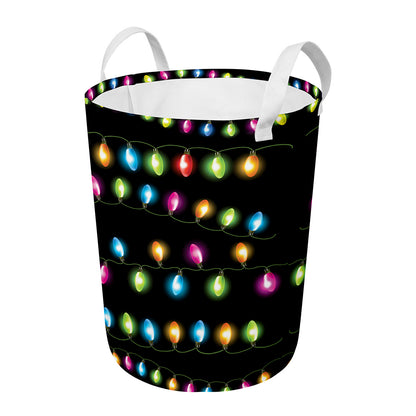 Colorful Christmas Lights Print Round Laundry Basket
