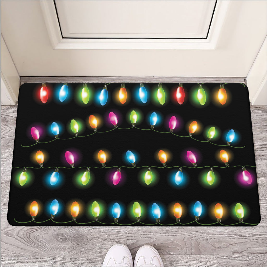 Colorful Christmas Lights Print Rubber Doormat