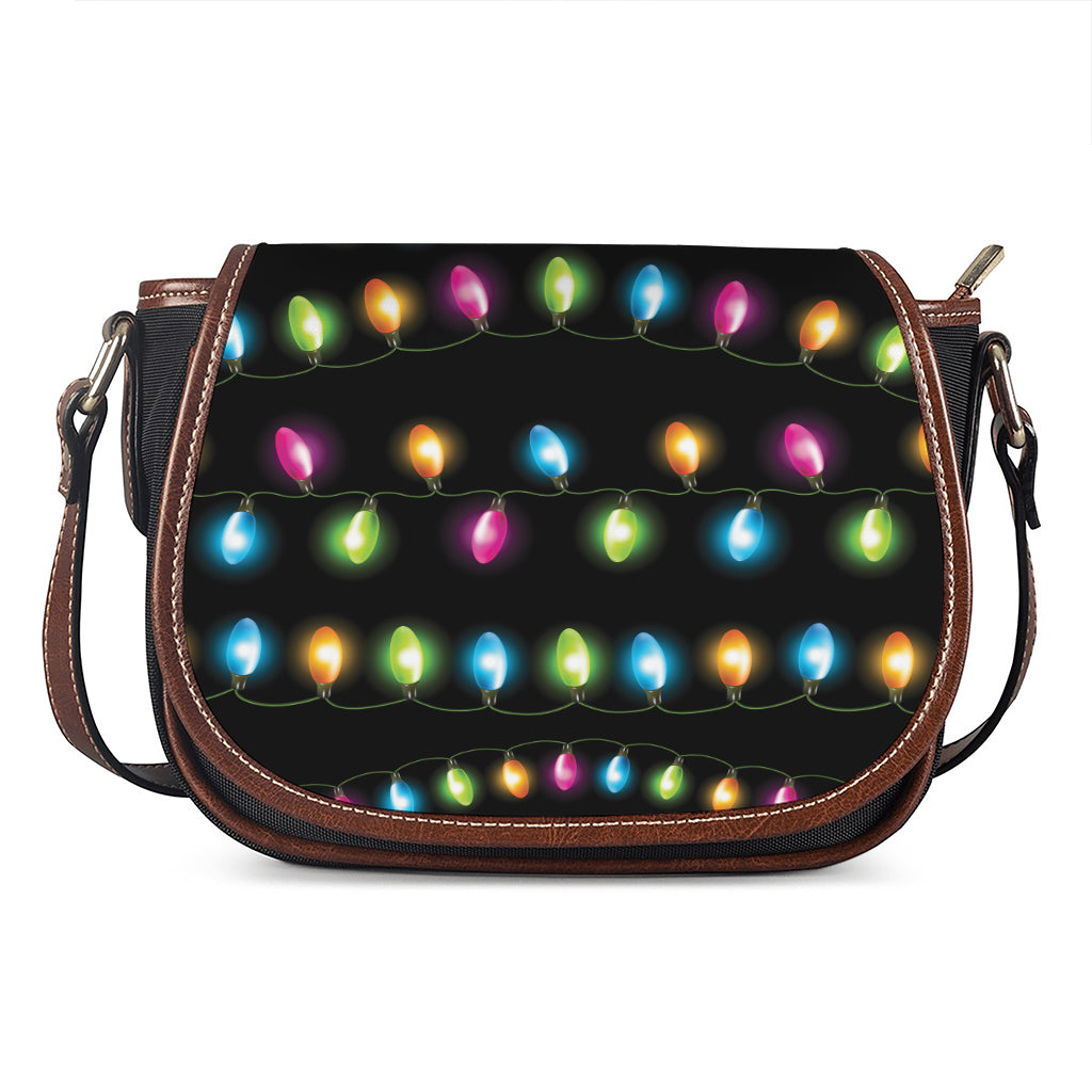 Colorful Christmas Lights Print Saddle Bag