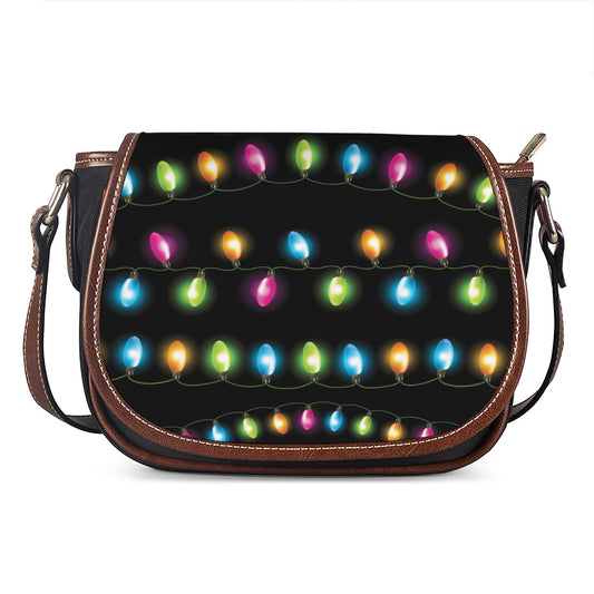 Colorful Christmas Lights Print Saddle Bag