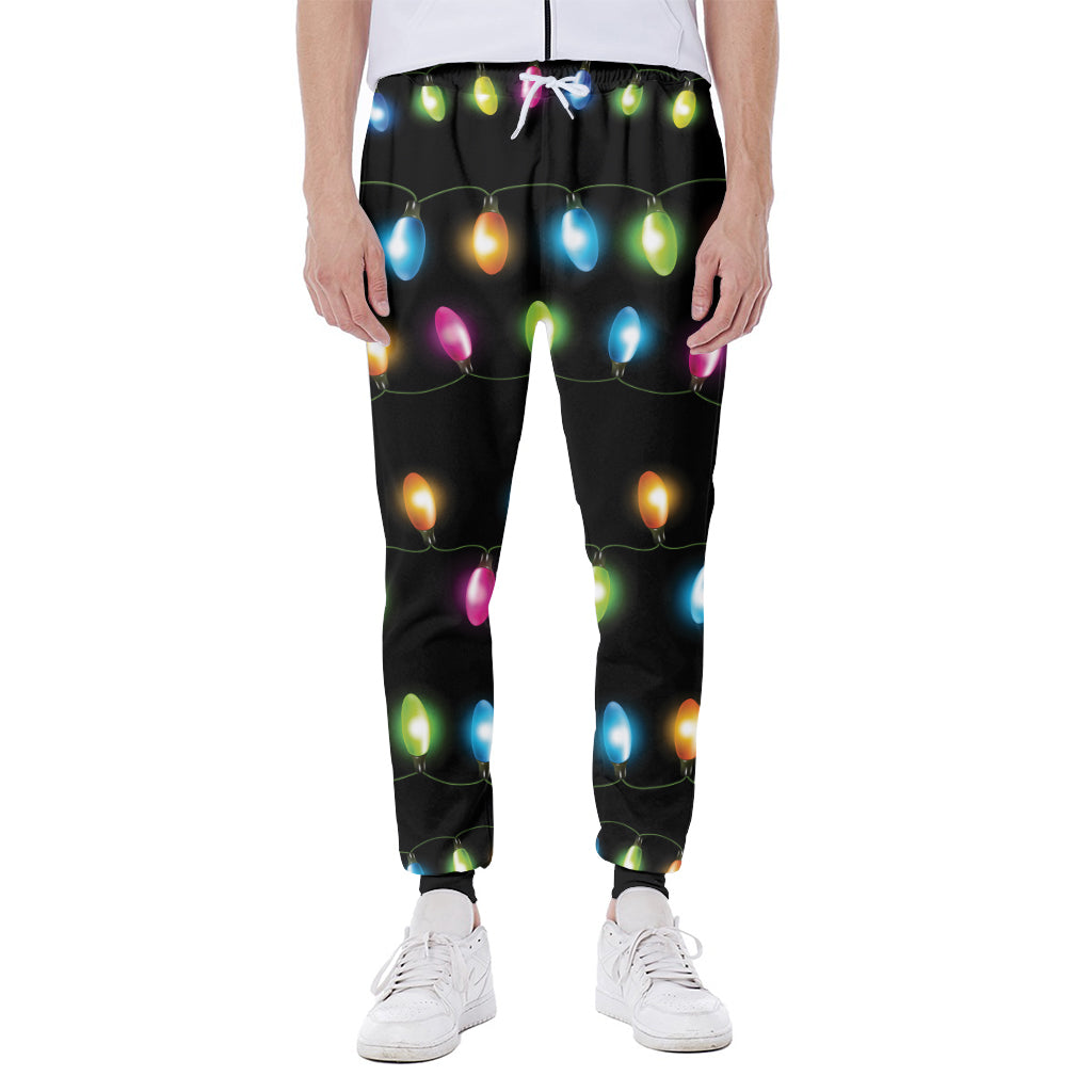 Colorful Christmas Lights Print Scuba Joggers