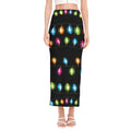 Colorful Christmas Lights Print Side Slit Maxi Skirt