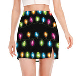 Colorful Christmas Lights Print Side Slit Mini Skirt