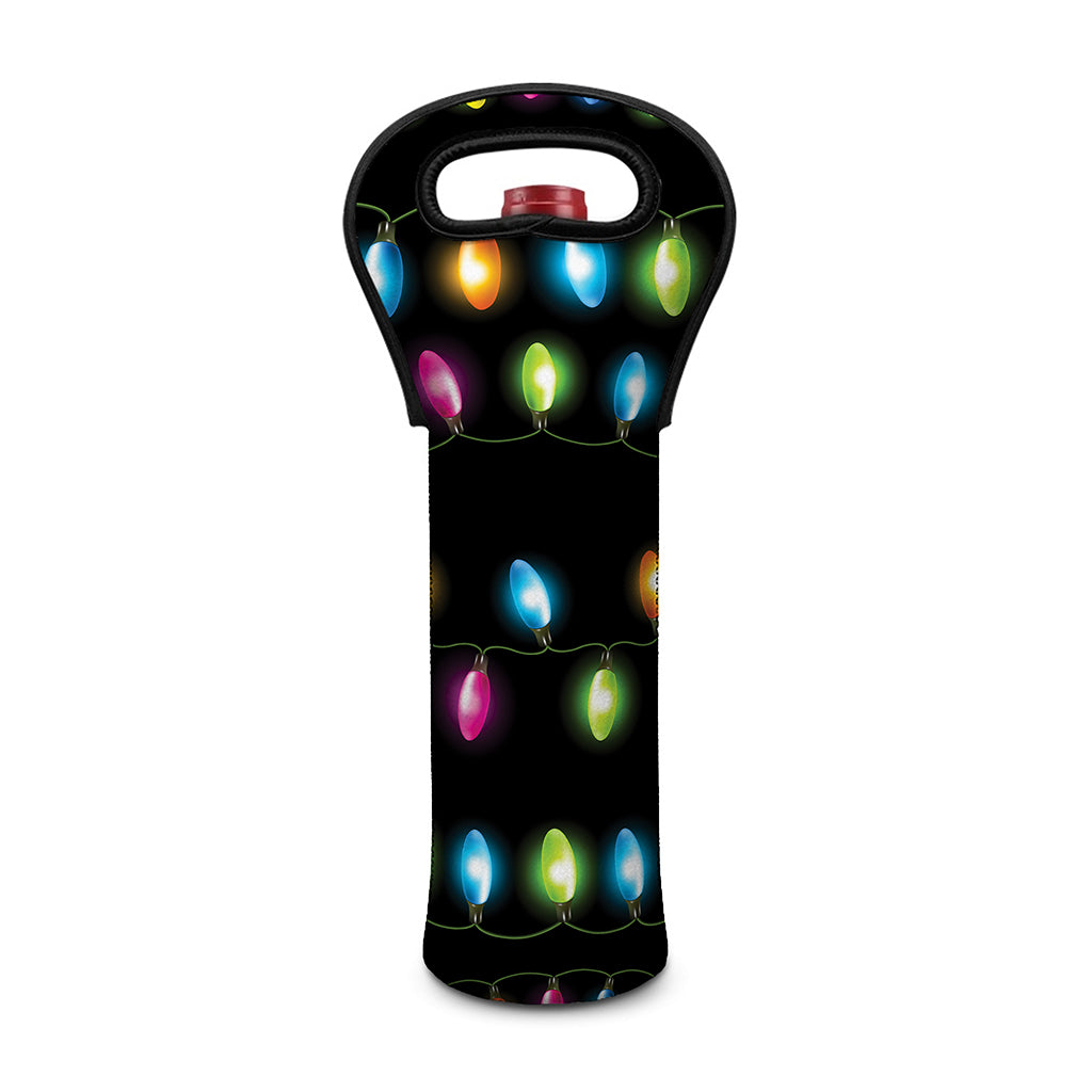 Colorful Christmas Lights Print Single Neoprene Wine Tote