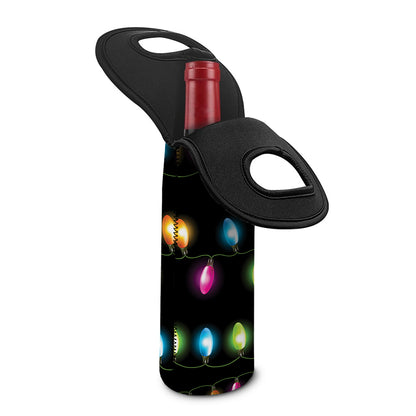 Colorful Christmas Lights Print Single Neoprene Wine Tote