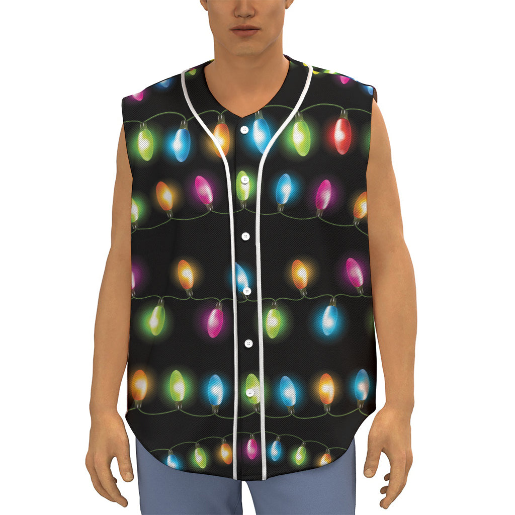Colorful Christmas Lights Print Sleeveless Baseball Jersey