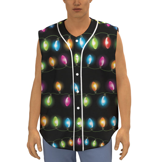 Colorful Christmas Lights Print Sleeveless Baseball Jersey