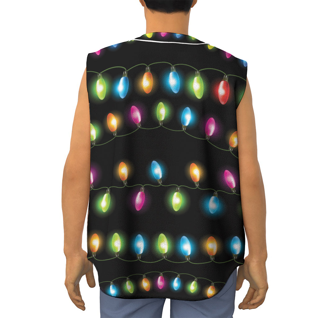 Colorful Christmas Lights Print Sleeveless Baseball Jersey