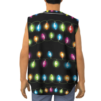 Colorful Christmas Lights Print Sleeveless Baseball Jersey