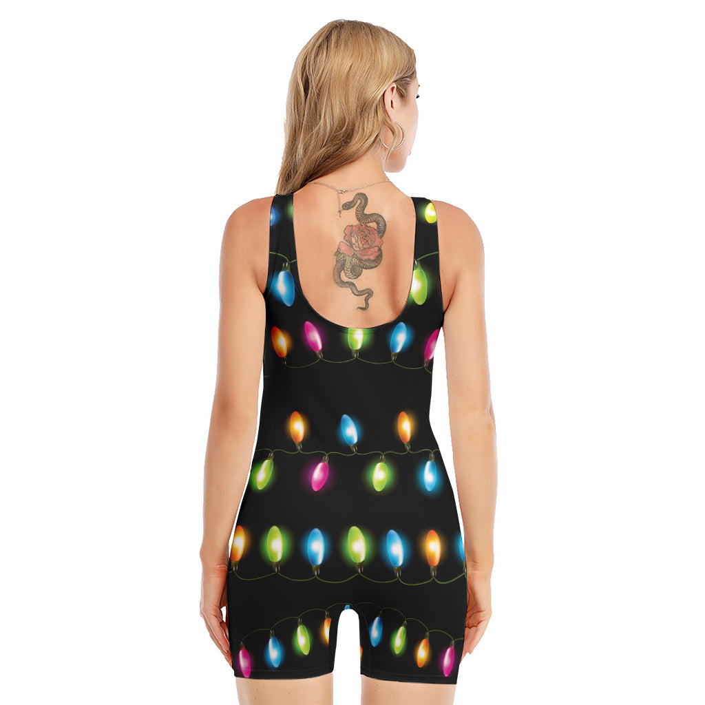 Colorful Christmas Lights Print Sleeveless One Piece Swimsuit