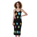 Colorful Christmas Lights Print Slim Fit Midi Cami Dress