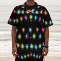 Colorful Christmas Lights Print Textured Short Sleeve Shirt