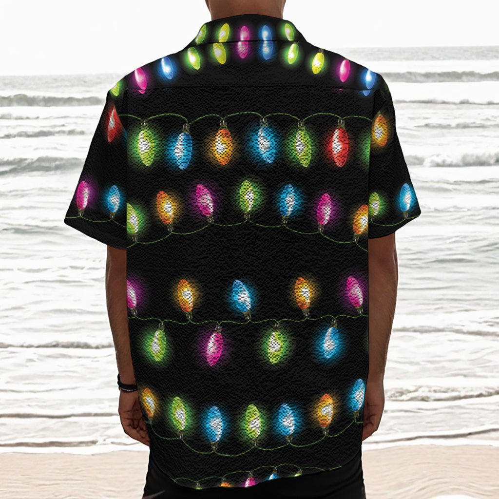 Colorful Christmas Lights Print Textured Short Sleeve Shirt