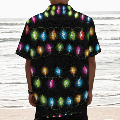 Colorful Christmas Lights Print Textured Short Sleeve Shirt