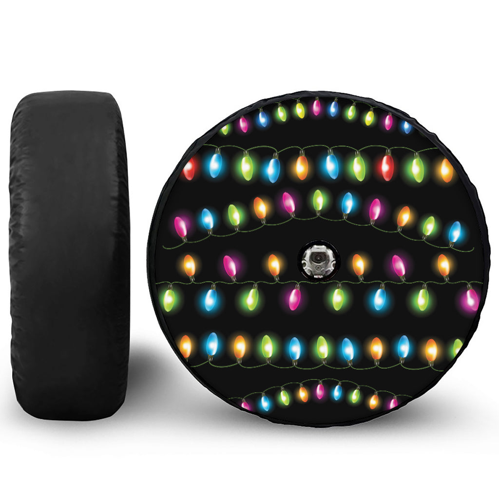 Colorful Christmas Lights Print Tire Cover With Camera Hole