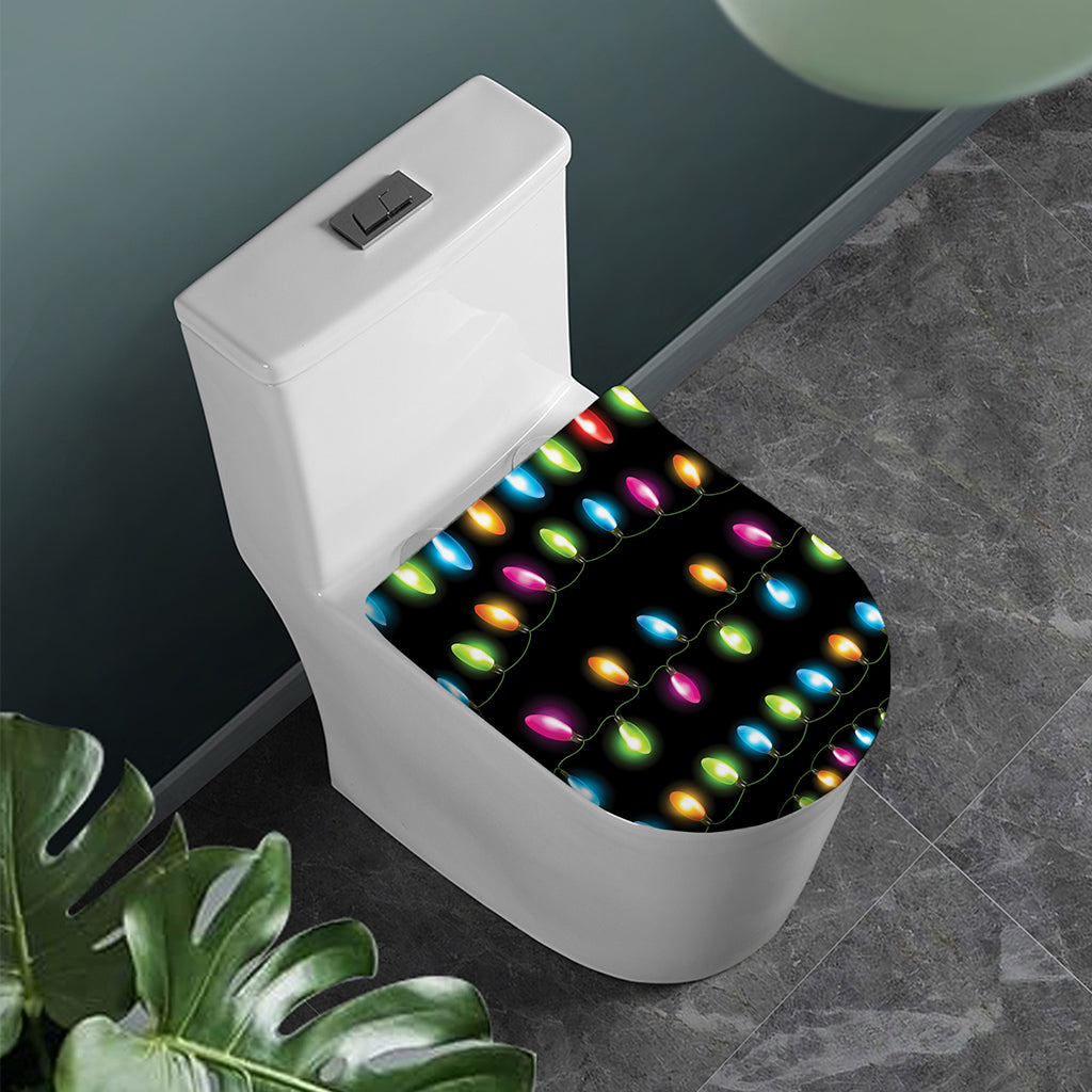 Colorful Christmas Lights Print Toilet Lid Cover
