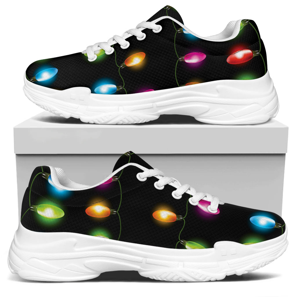 Colorful Christmas Lights Print White Chunky Shoes